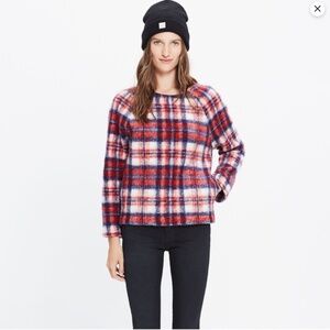 Madewell Nicolette Brushed Plaid Popover Top XS Wool Blend Pockets